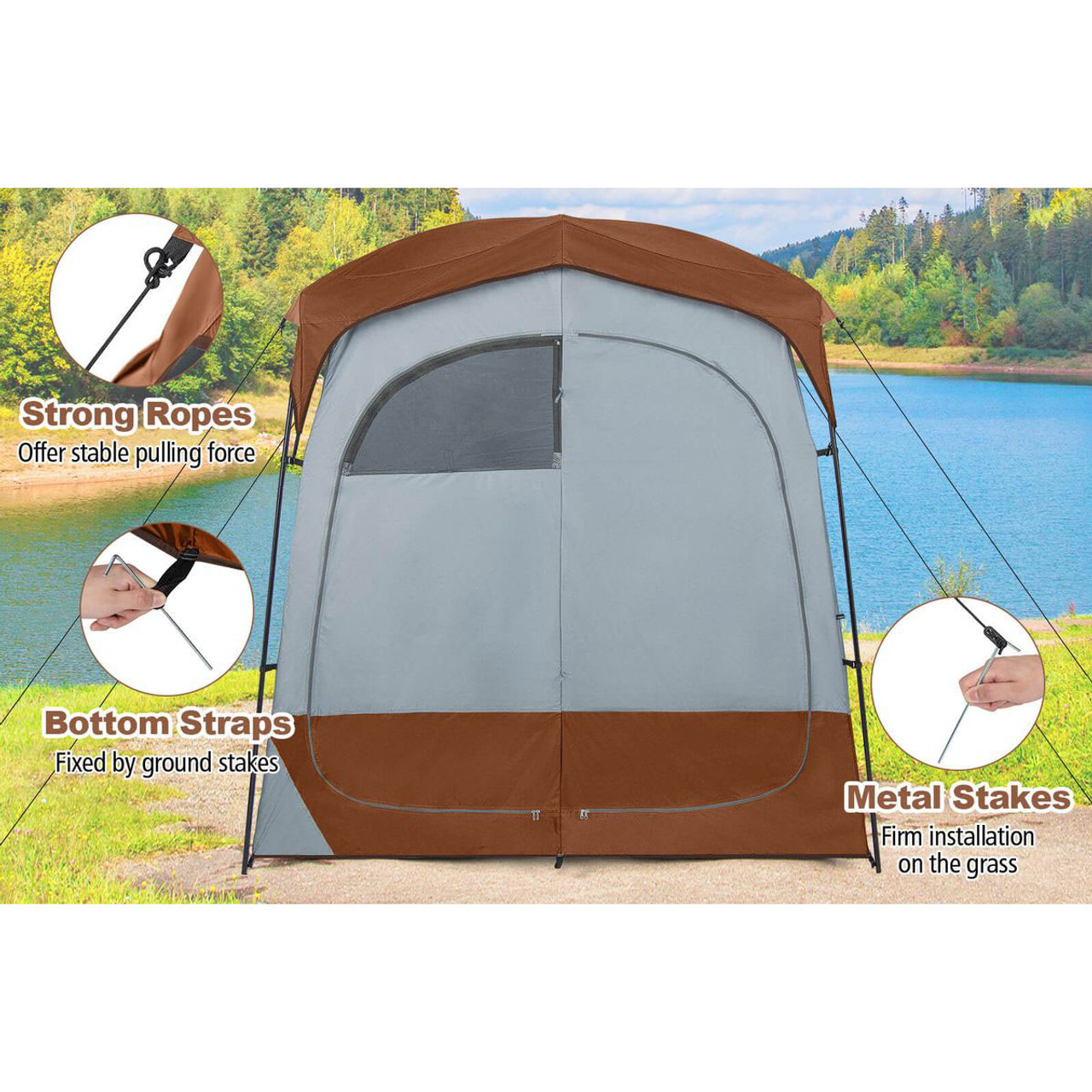 2-Room Privacy Shower Tent with Removable Rain Fly & Inside Pocket product image