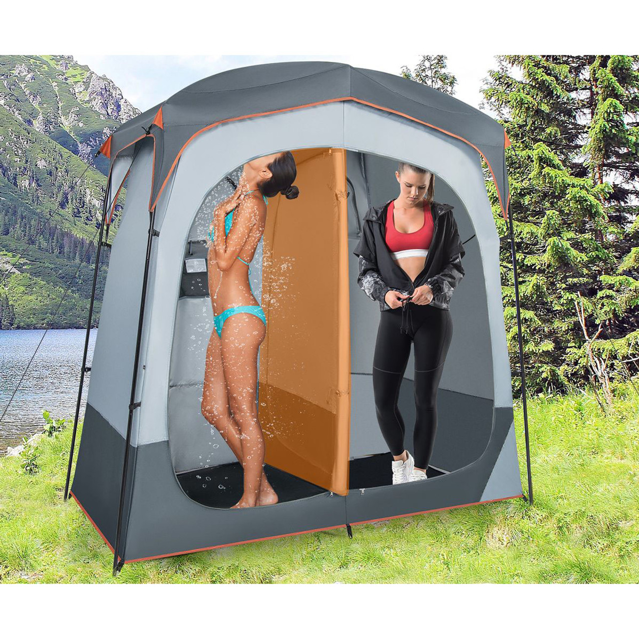 2-Room Privacy Shower Tent with Removable Rain Fly & Inside Pocket product image