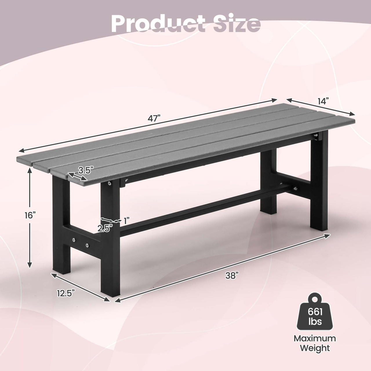 47-Inch Outdoor Bench with Slatted Seat (2-Pack) product image