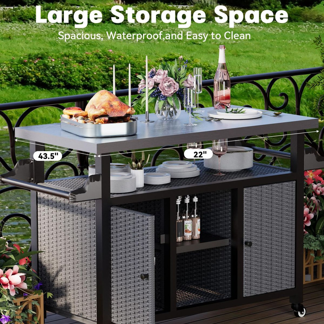 Rattan Outdoor Bar Cart with Wheels product image