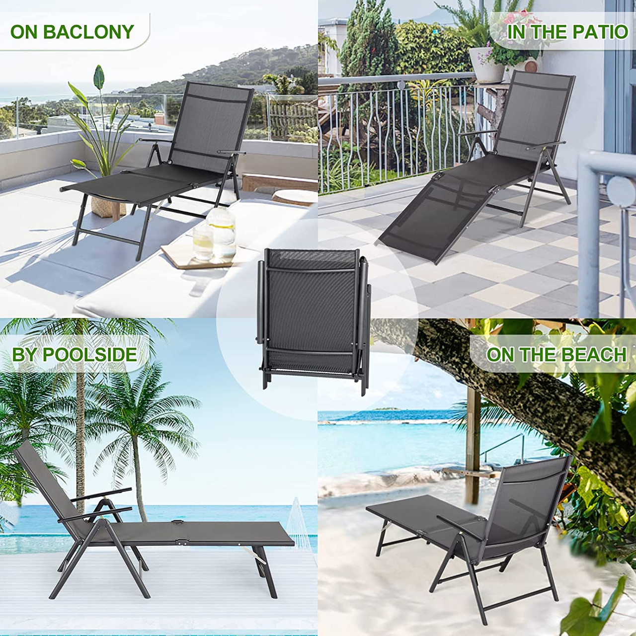 Outdoor Adjustable Chaise Lounge Chair (1- or 2-Pack) product image