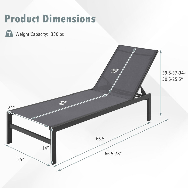6-Position Chaise Lounge Chair with Rustproof Aluminum Frame (1 or 2-Pack) product image