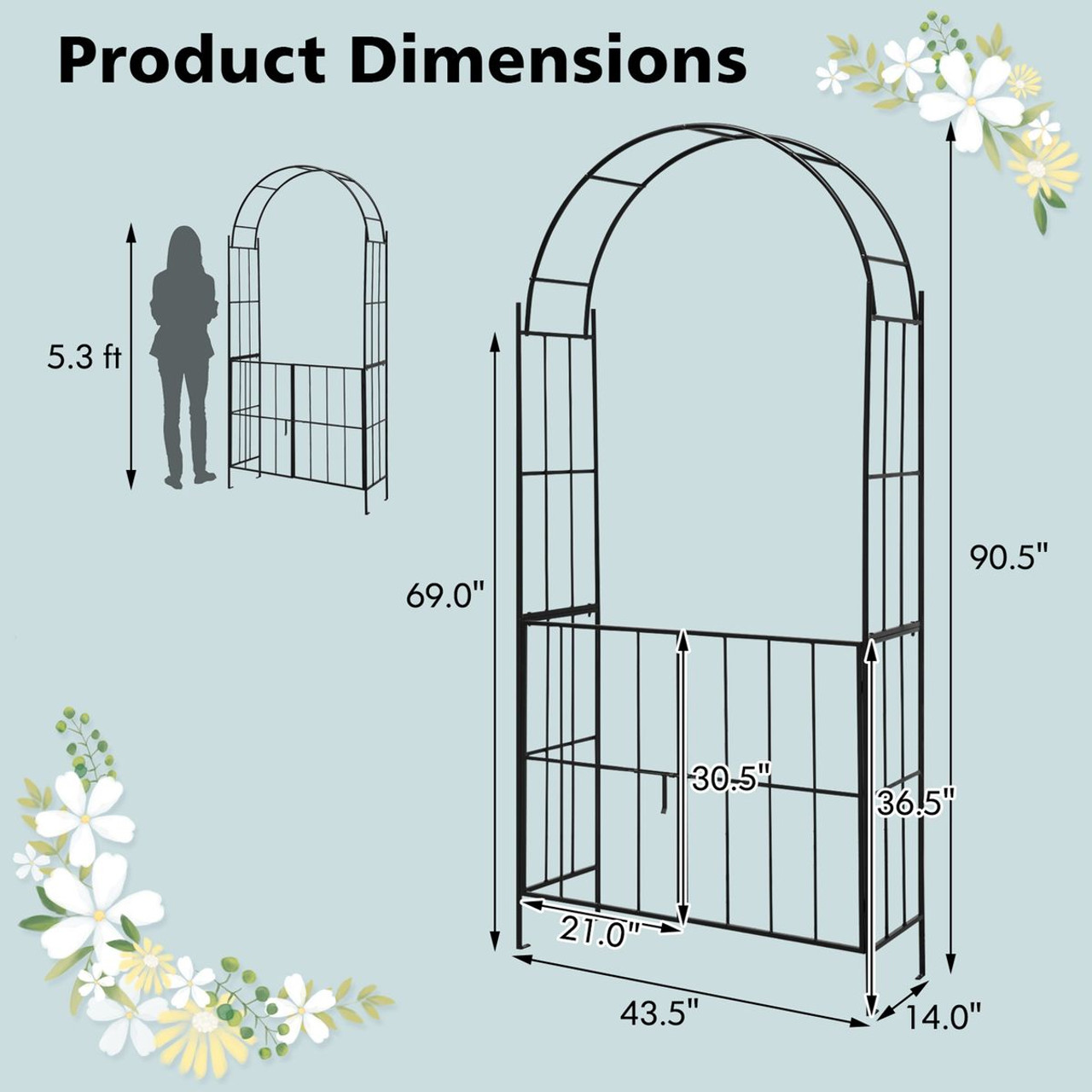 7.5 ft Patio Archway Garden Trellis with Gate  product image