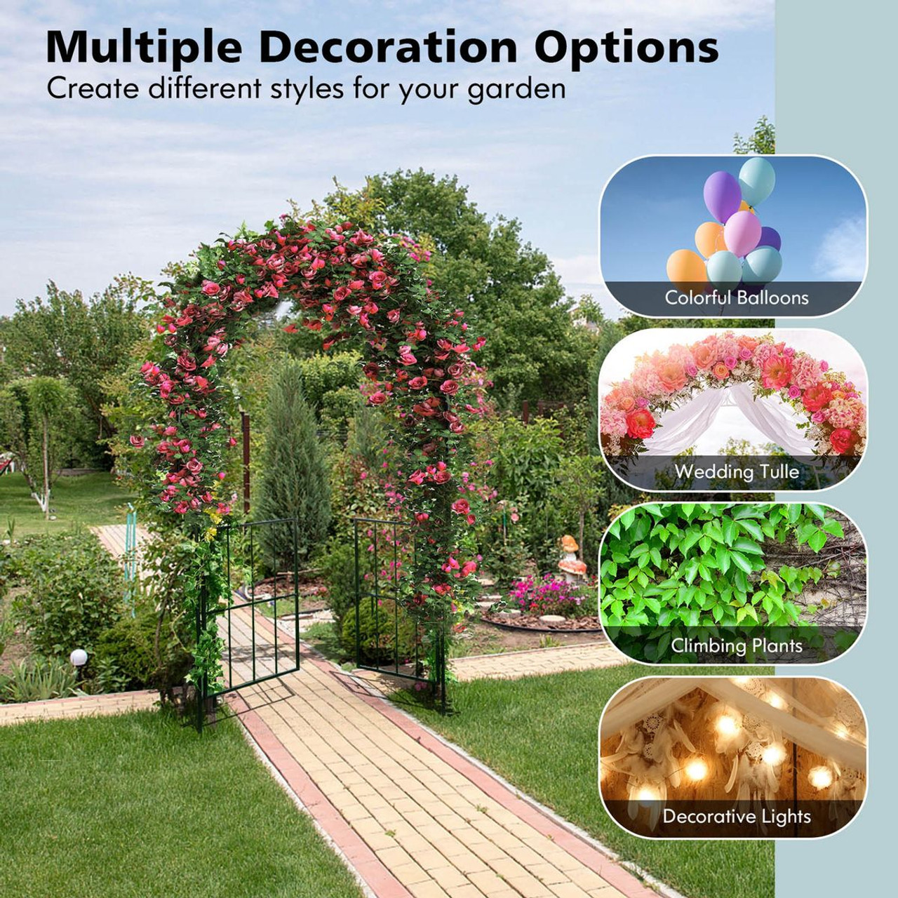7.5 ft Patio Archway Garden Trellis with Gate  product image