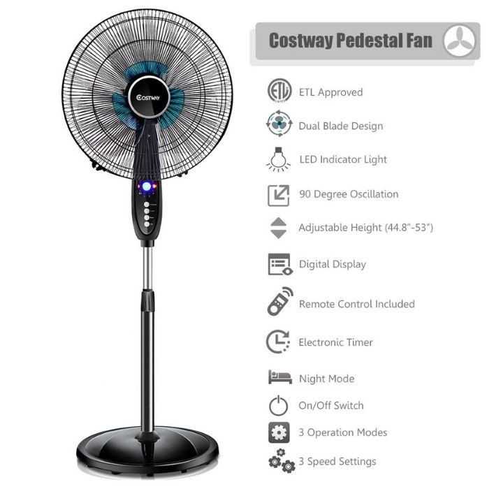 16'' Adjustable Oscillating Pedestal Fan product image