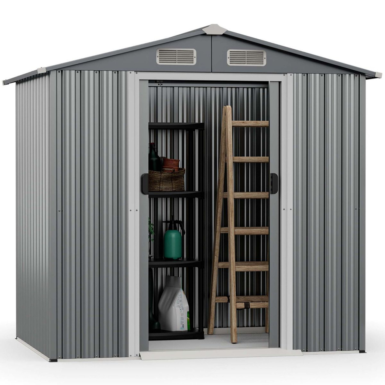 6 x 4-Foot Galvanized Steel Storage Shed with Lockable Sliding Doors product image