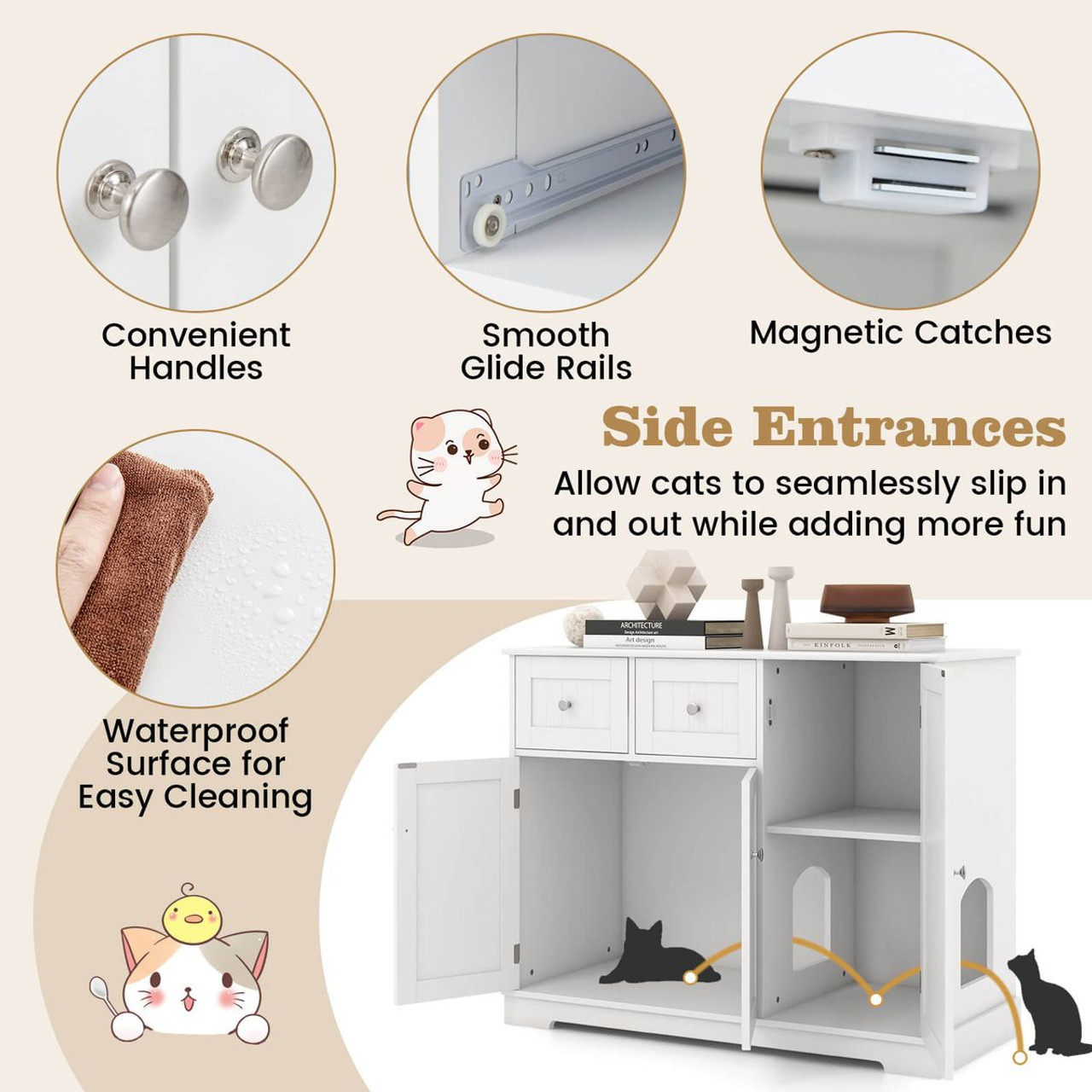 Cat Litter Box Enclosure with 3 Doors  product image