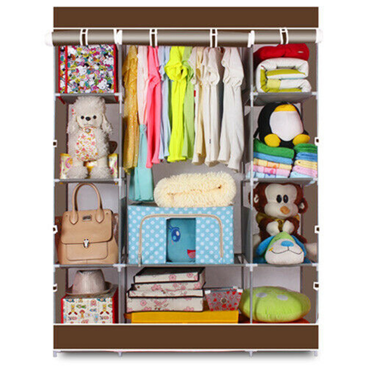 Wardrobe with Customizable Shelves & Removable Cover product image