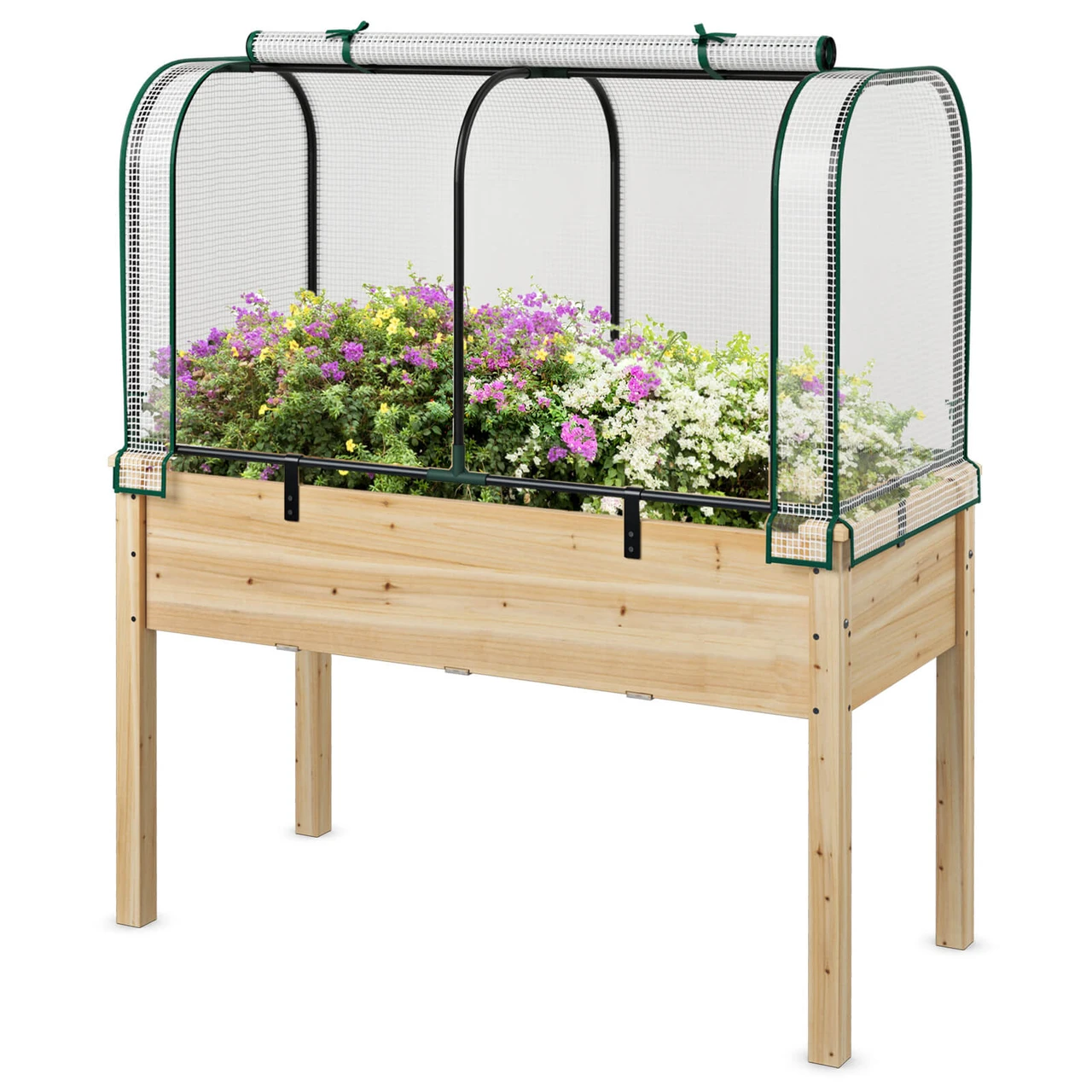 Elevated Wooden Raised Garden Bed with Mini Greenhouse product image