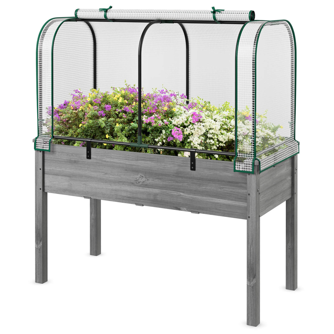 Elevated Wooden Raised Garden Bed with Mini Greenhouse product image