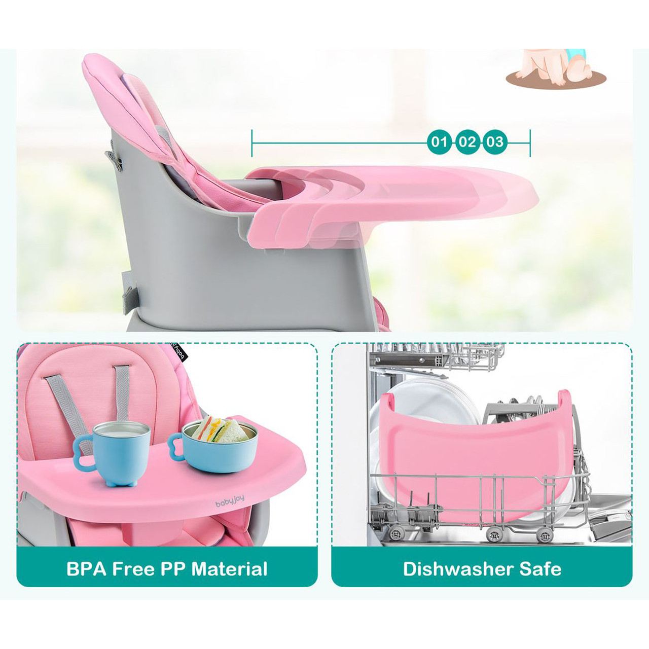 Convertible Baby High Chair with Adjustable Removable Tray (5 Colors) product image