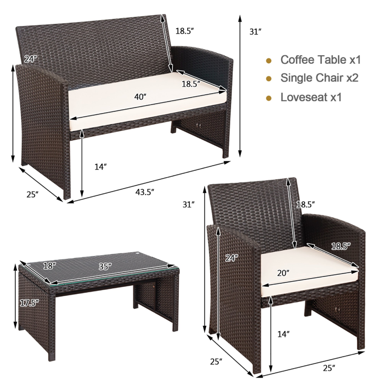 Rattan 4-Piece Curved Back Patio Furniture Set product image