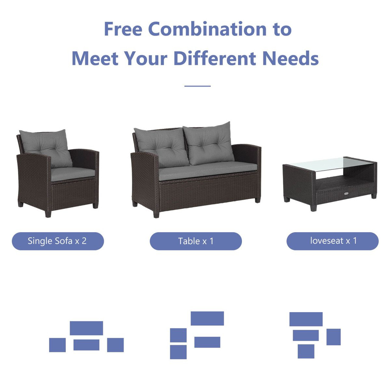 4-Piece Patio Rattan Furniture Set with 2-Tier Coffee Table product image