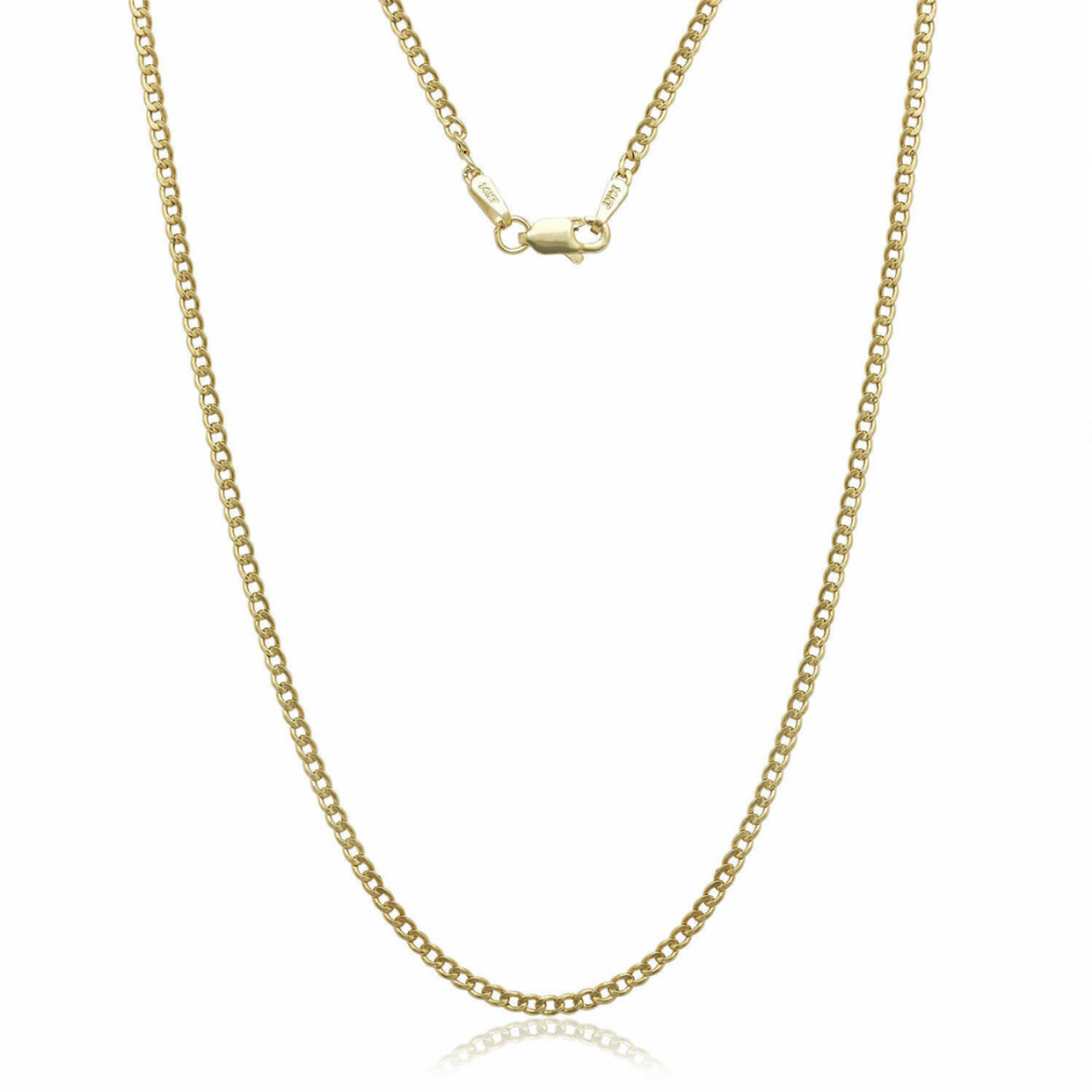 14K Solid Yellow Gold 2.4mm Cuban Chain Necklace product image