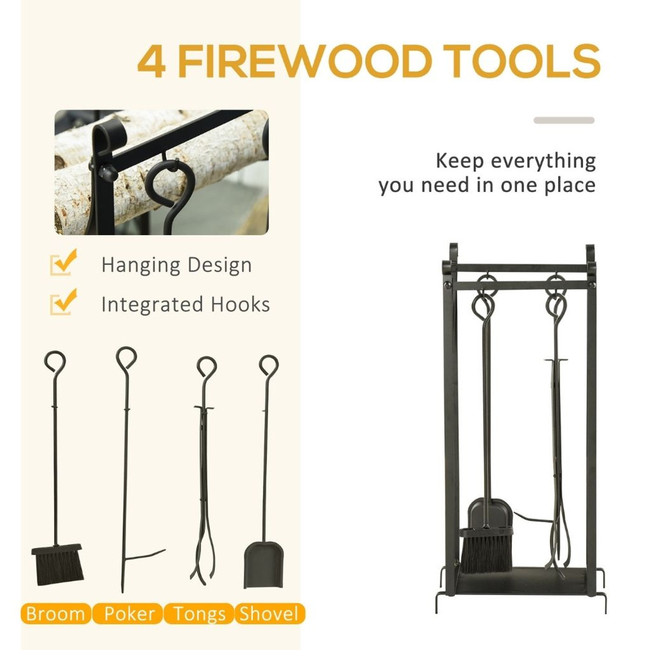 2-Tier Firewood Holder with Shovel, Brush, Poker, and Tongs product image