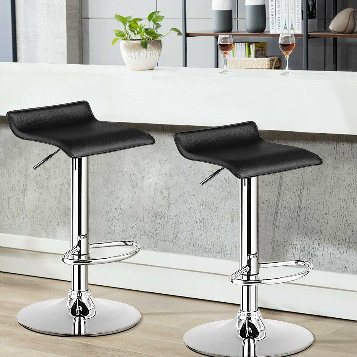 Adjustable Swivel Bar Stool with Thick Padding and PU Leather (Set of 2)  product image