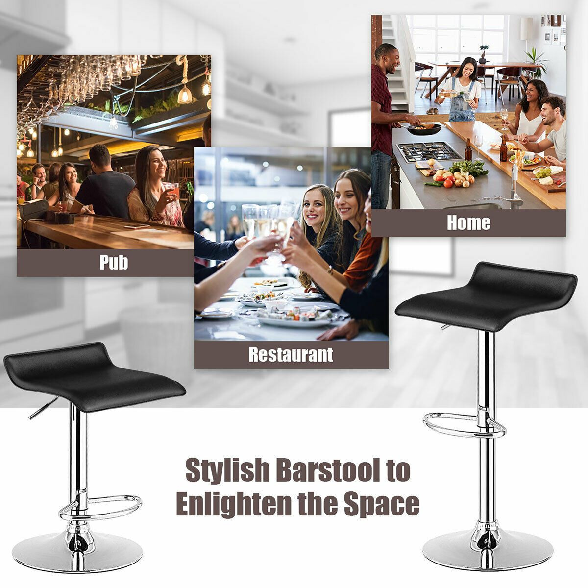 Adjustable Swivel Bar Stool with Thick Padding and PU Leather (Set of 2)  product image