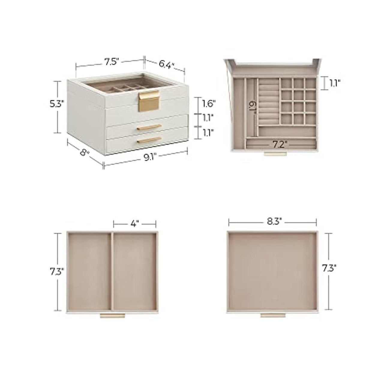 Glass Lid Jewelry Box with 3-Layer Organizer and 2 Drawers product image