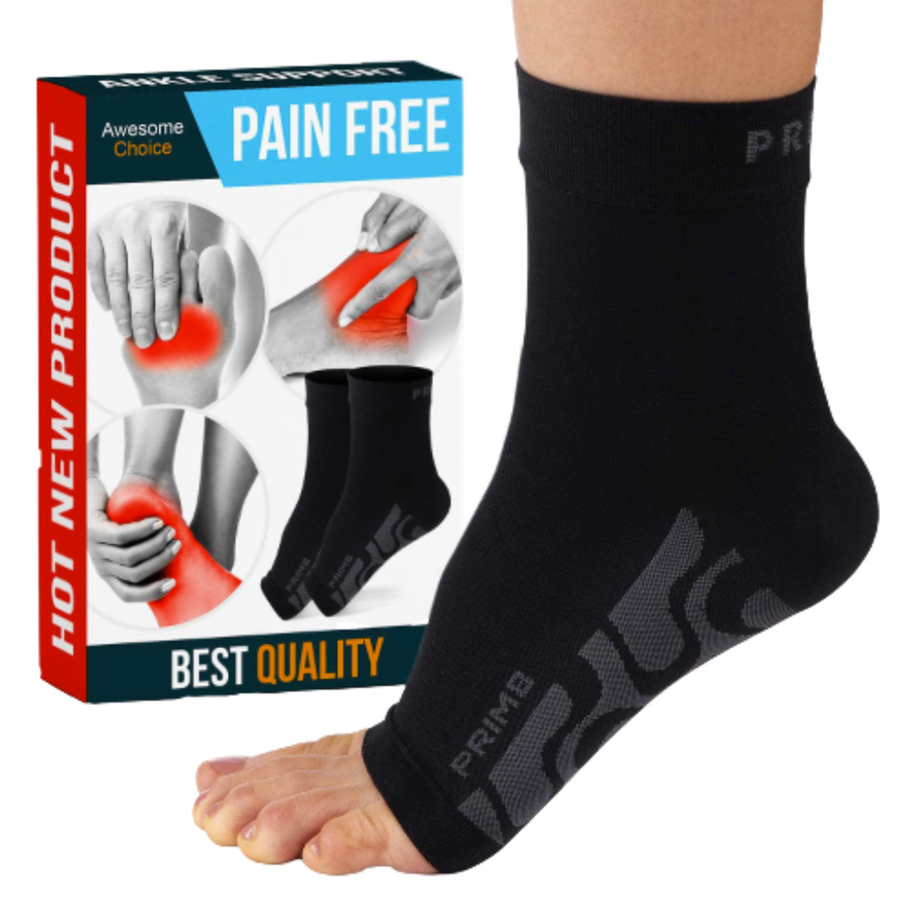 PRIM8® Ankle Brace Compression Sleeve Foot Support for Joint Pain and Swelling product image