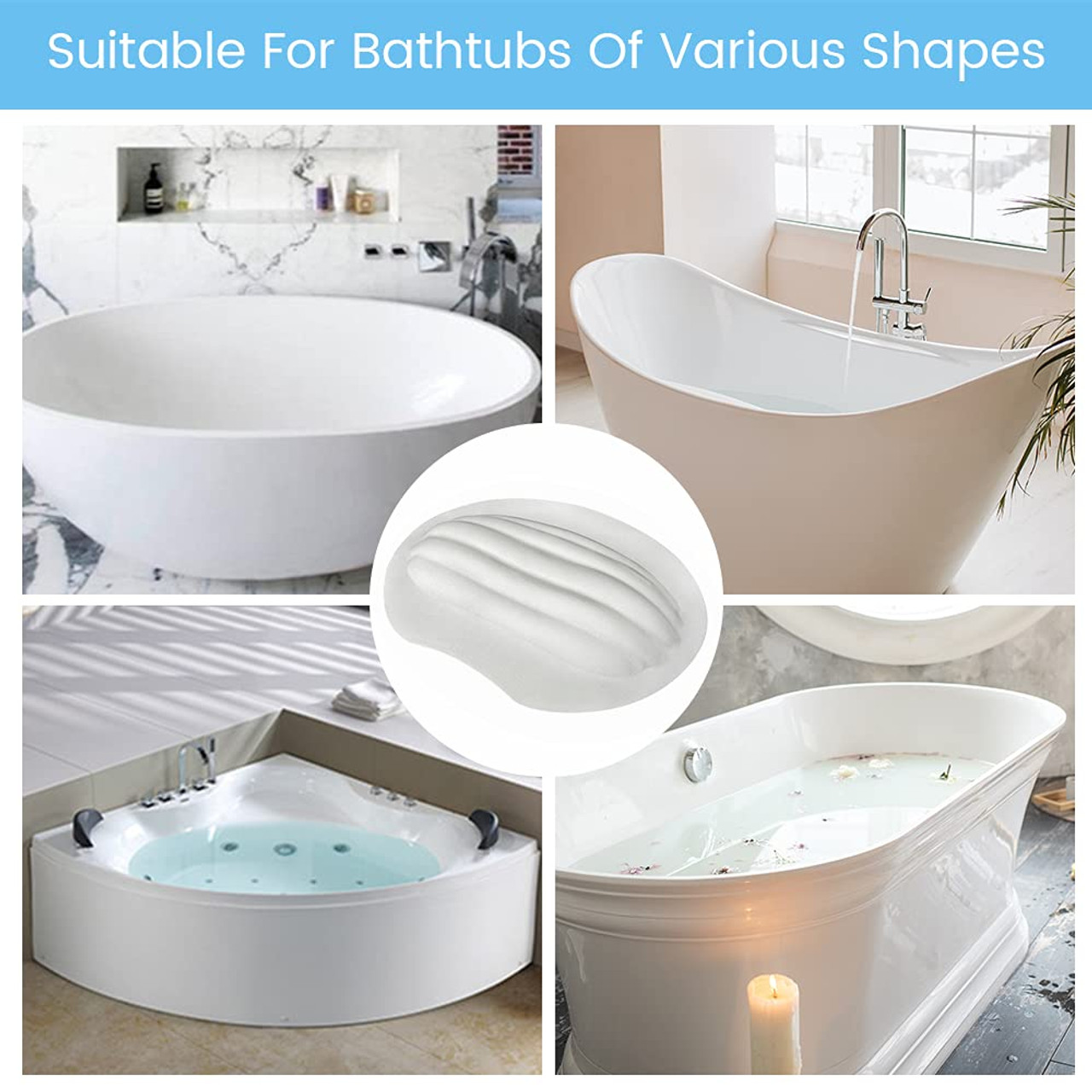 Ergonomic Bathtub Pillow with Suction Cups product image