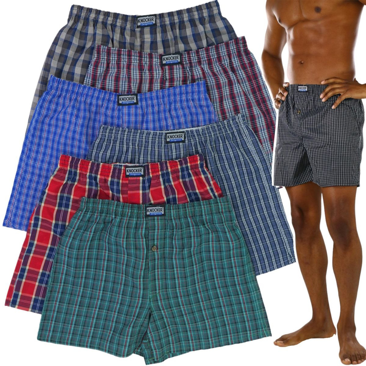 Men's Button Fly Loose Fit Tartan Plaid Boxers (3- or 6-Pack) product image
