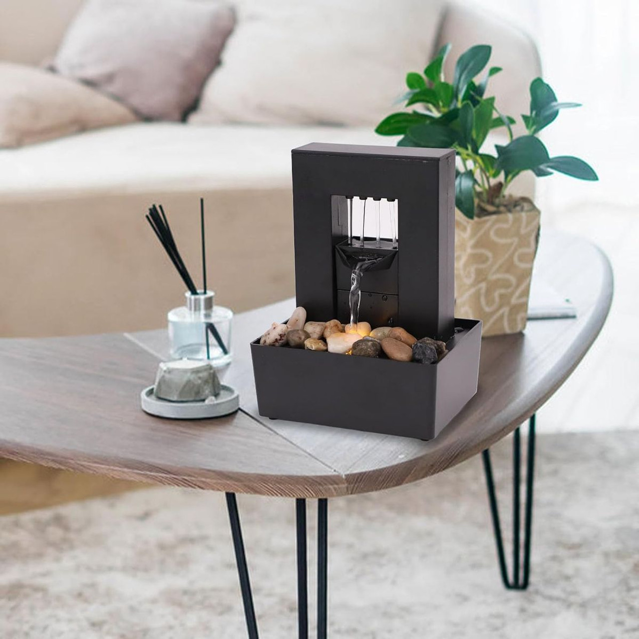 Desktop Fountain with LED Light and Polished Pebbles  product image
