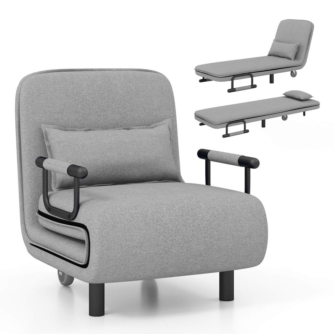 Convertible Foldout Reclining Arm Chair with Wheels product image
