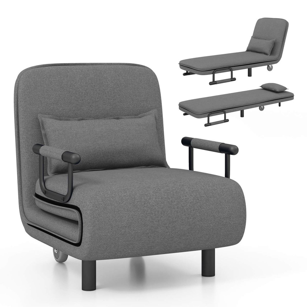 Convertible Foldout Reclining Arm Chair with Wheels product image