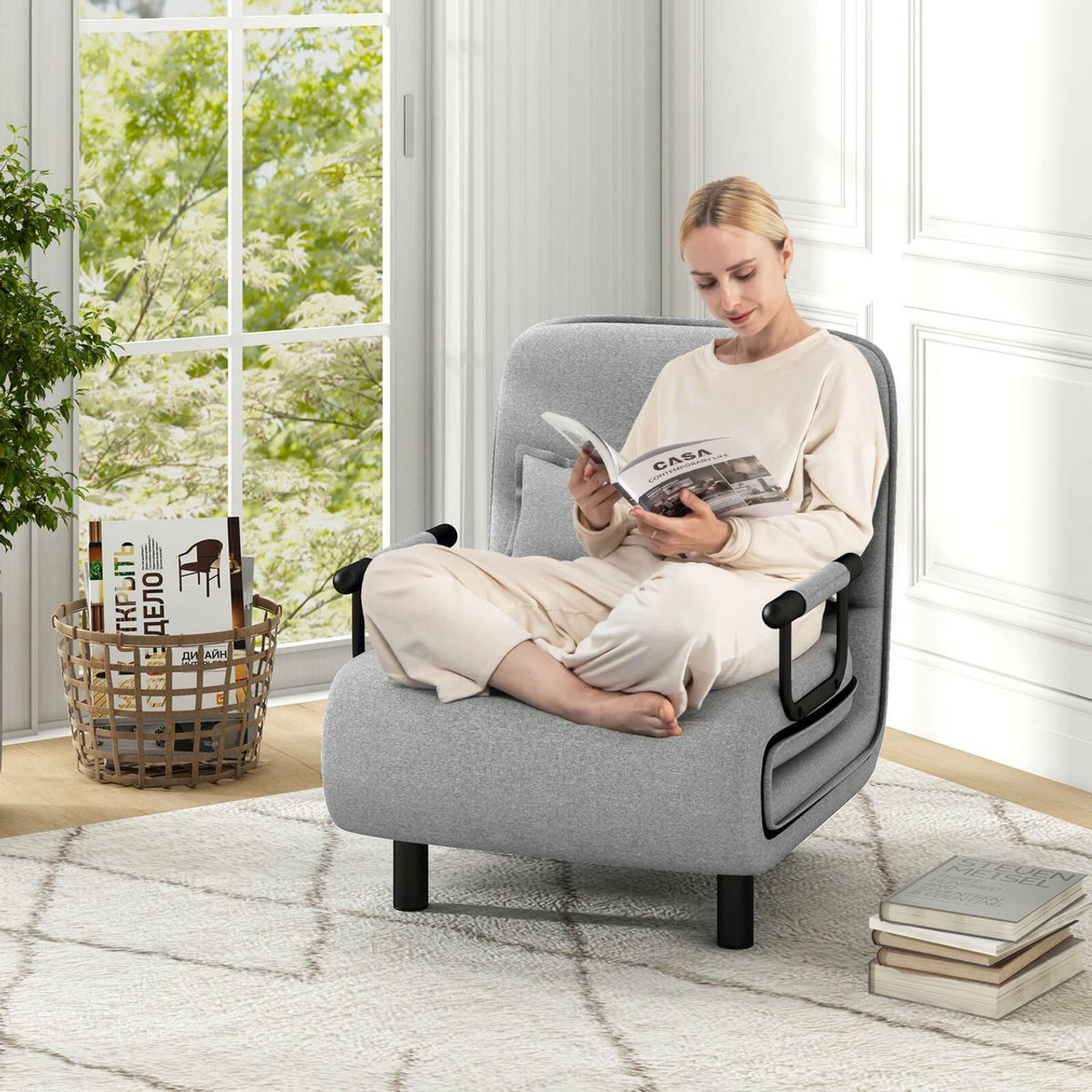 Convertible Foldout Reclining Arm Chair with Wheels product image