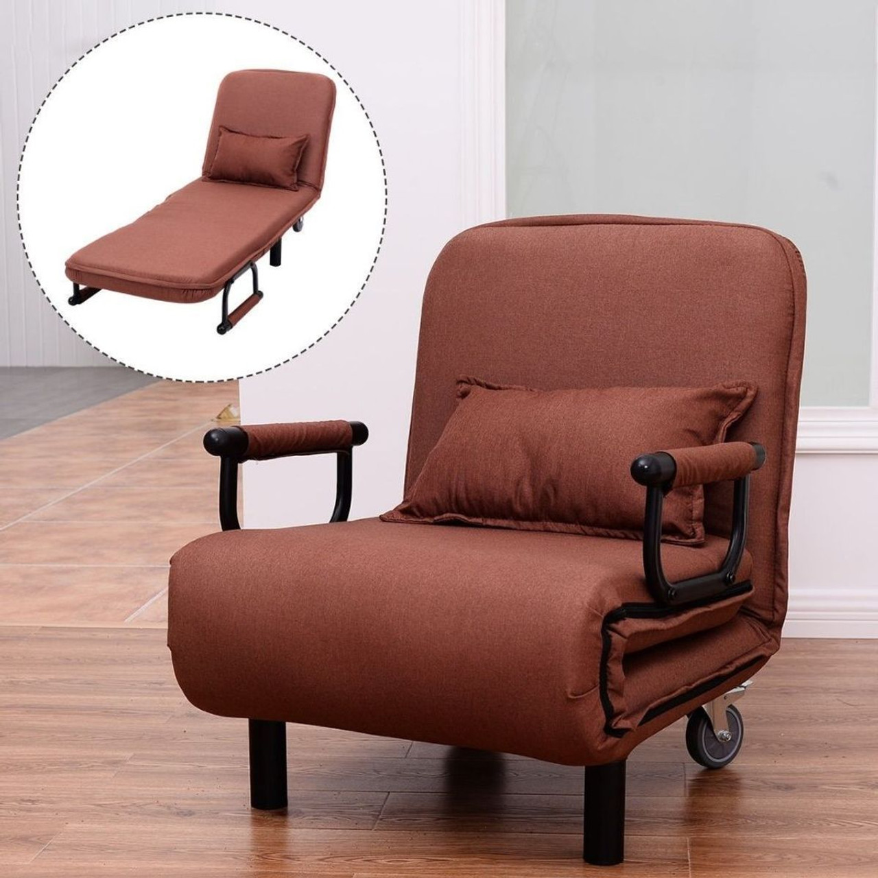 Convertible Foldout Reclining Arm Chair with Wheels product image