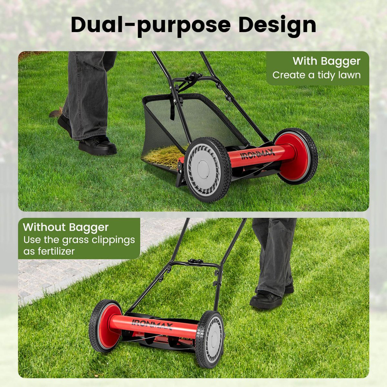 Ironmax 16" Push Lawn Mower with 5-Blades and Grass Catcher product image