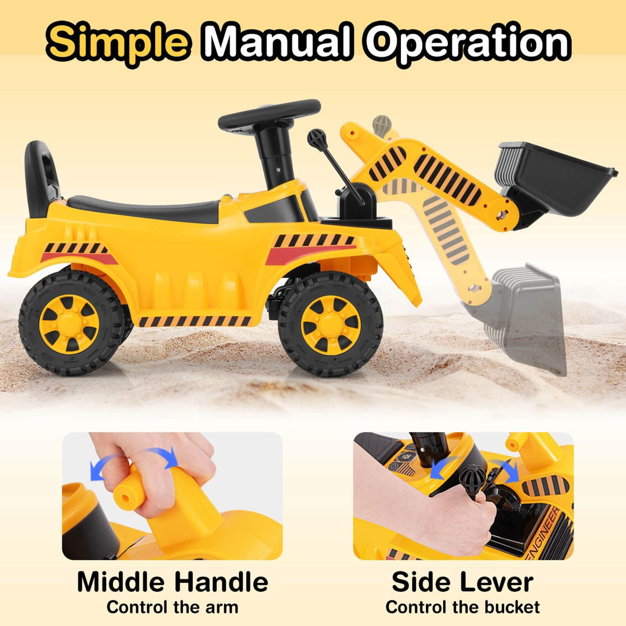 Kids' Ride-on Bulldozer with Adjustable Bucket and Under-Seat Storage product image Kids' Ride-on Bulldozer with Adjustable Bucket and Under-Seat Storage product image