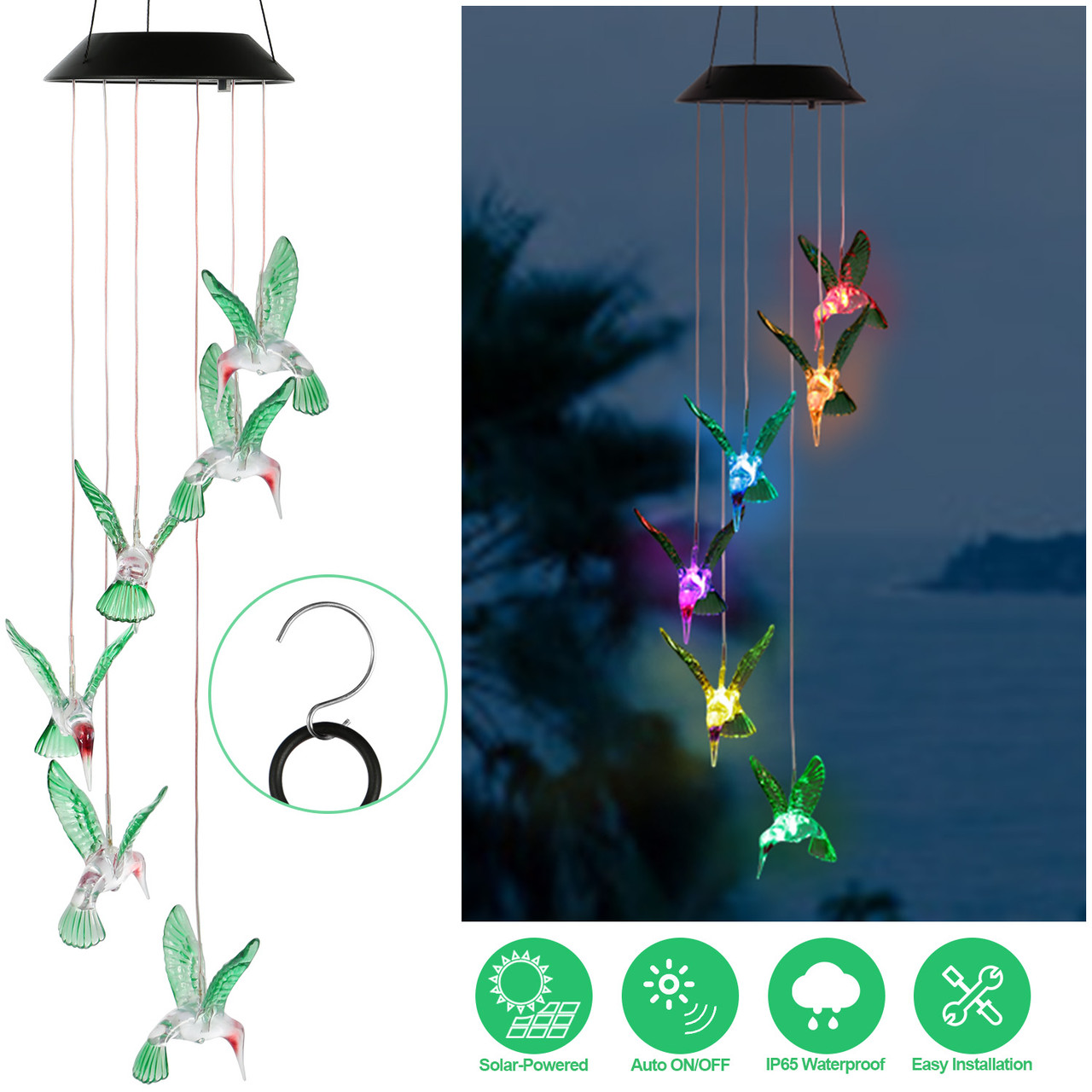 Solarek® Solar 6-LED String Light Hummingbird Wind Chime product image