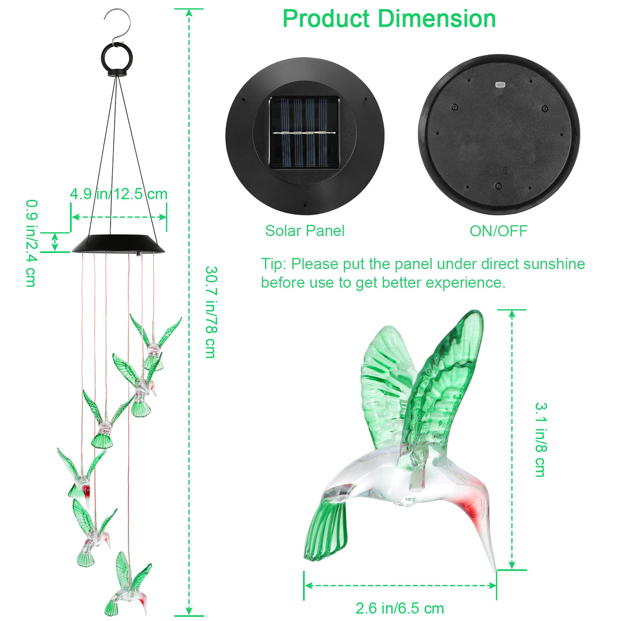 Solarek® Solar 6-LED String Light Hummingbird Wind Chime product image