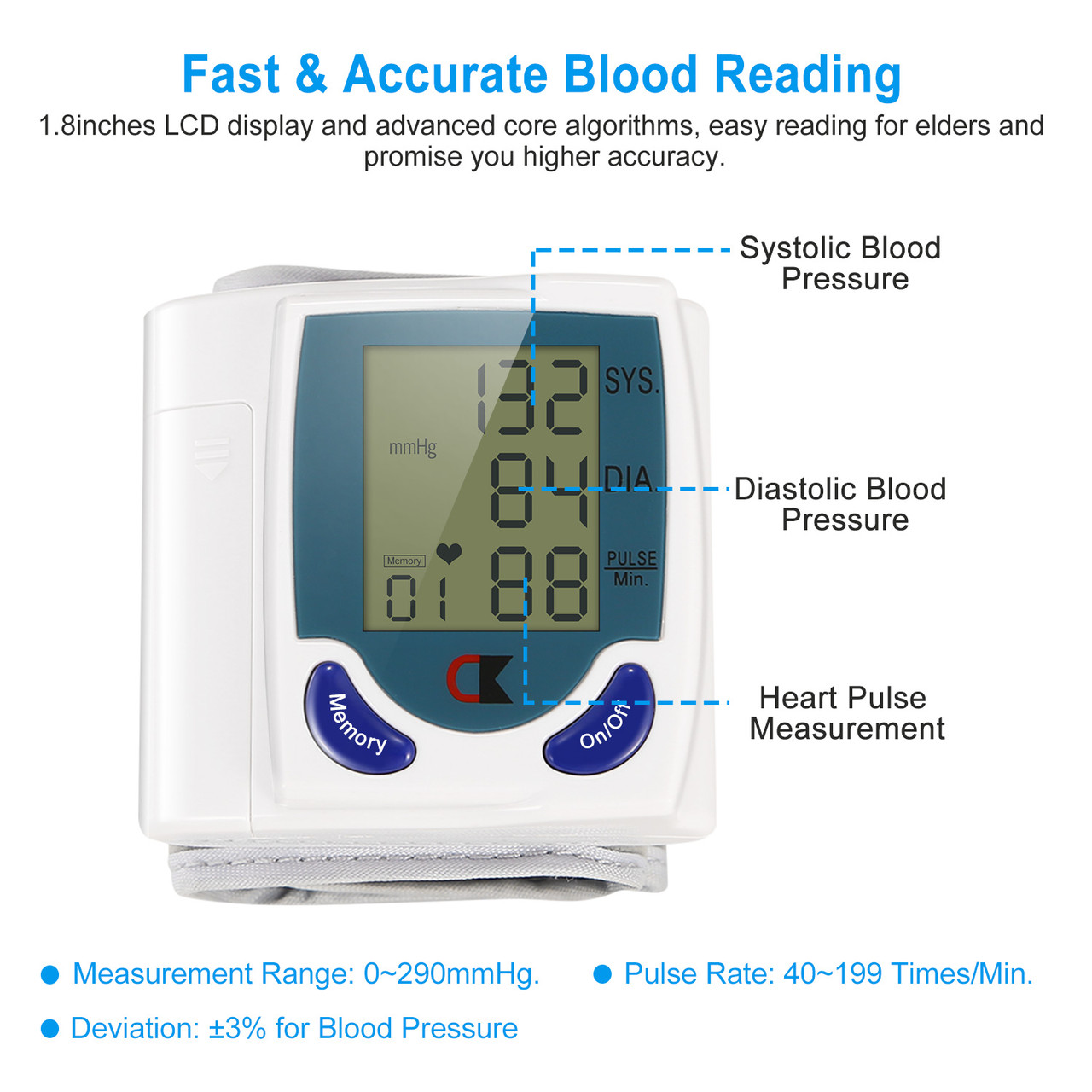 Wrist Blood Pressure Monitor with Large LCD Screen product image