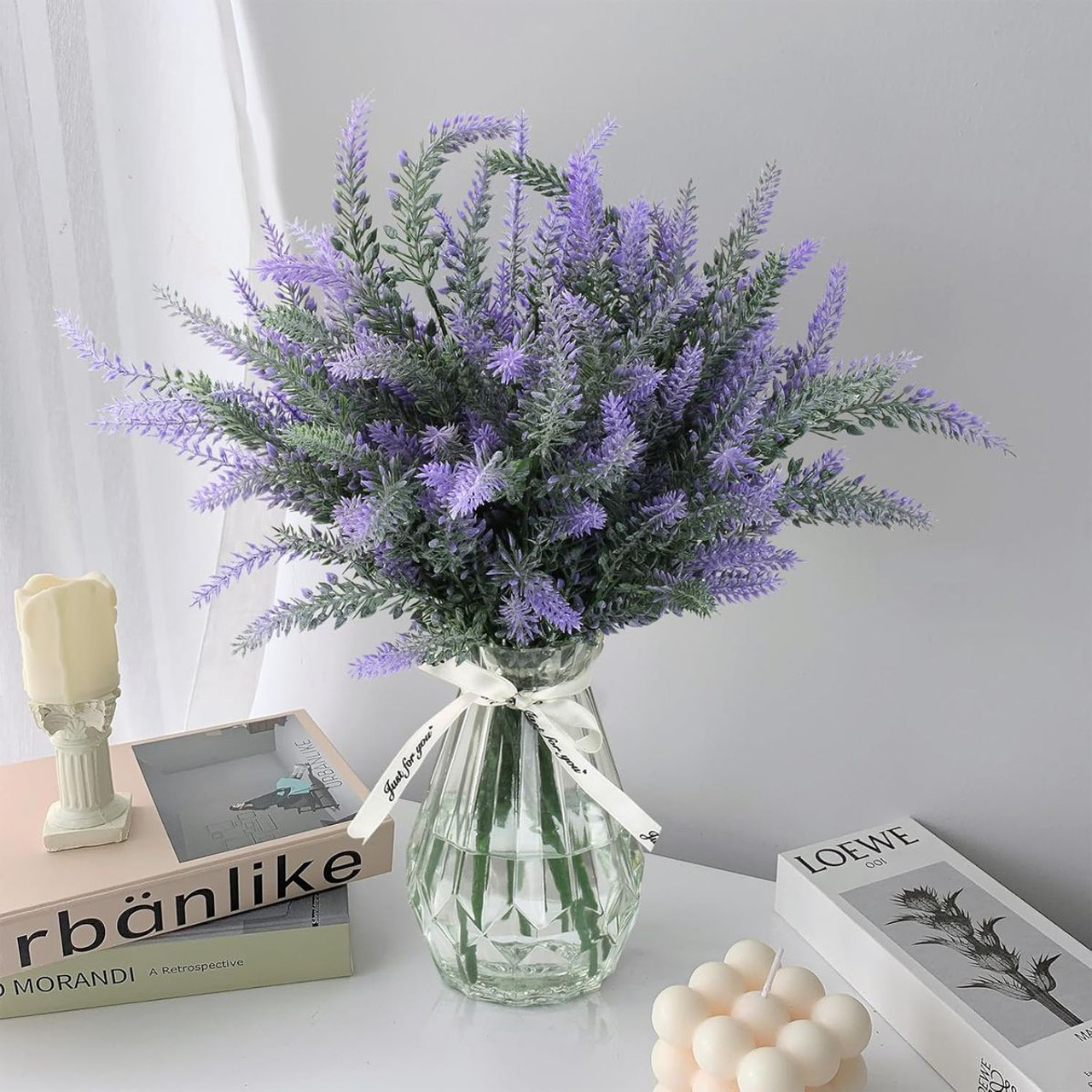Artificial Lavender with Glass Vase product image