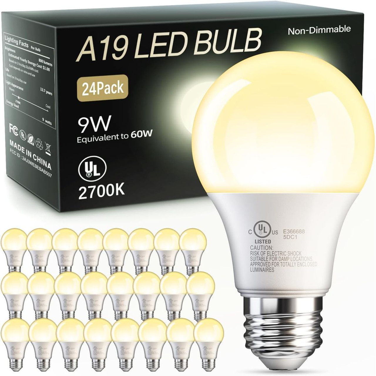 A19 LED Light Bulbs - Warm White (24-Pack) product image