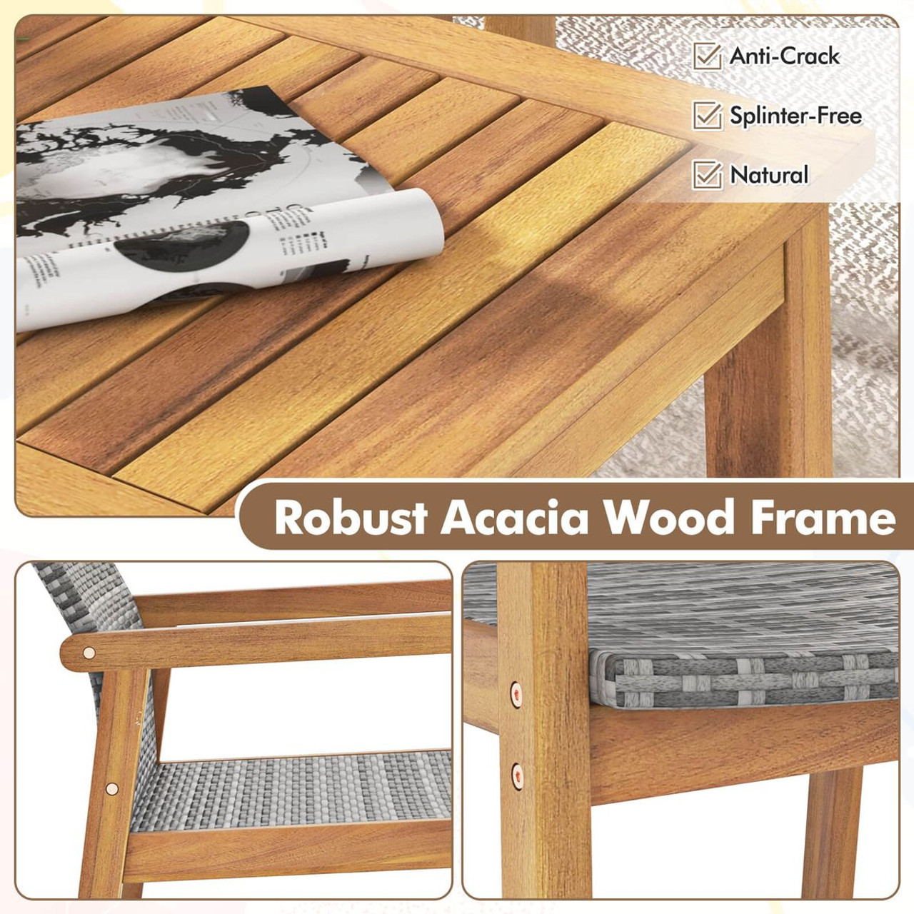 8-Piece Outdoor Acacia Wood Frame Patio Set product image