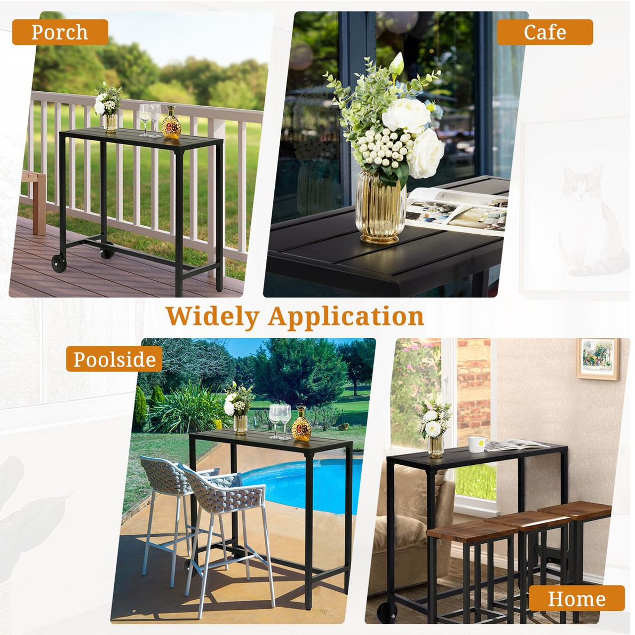 40" Outdoor Iron Bar Table with Wheels product image