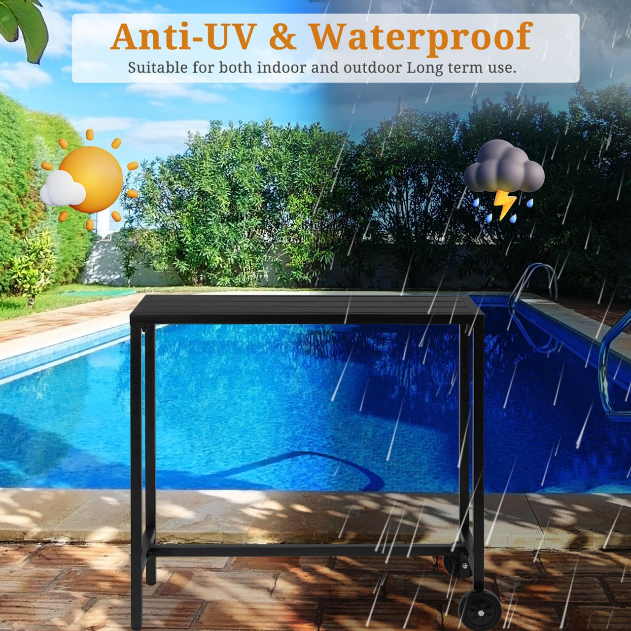 40" Outdoor Iron Bar Table with Wheels product image