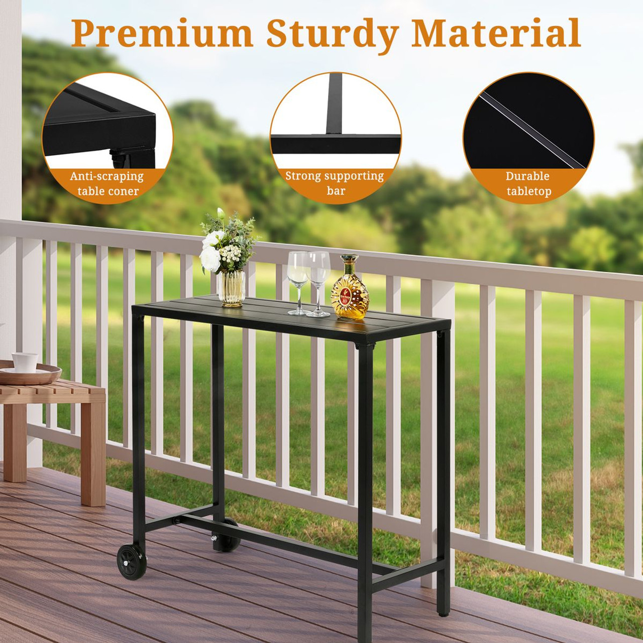 40" Outdoor Iron Bar Table with Wheels product image