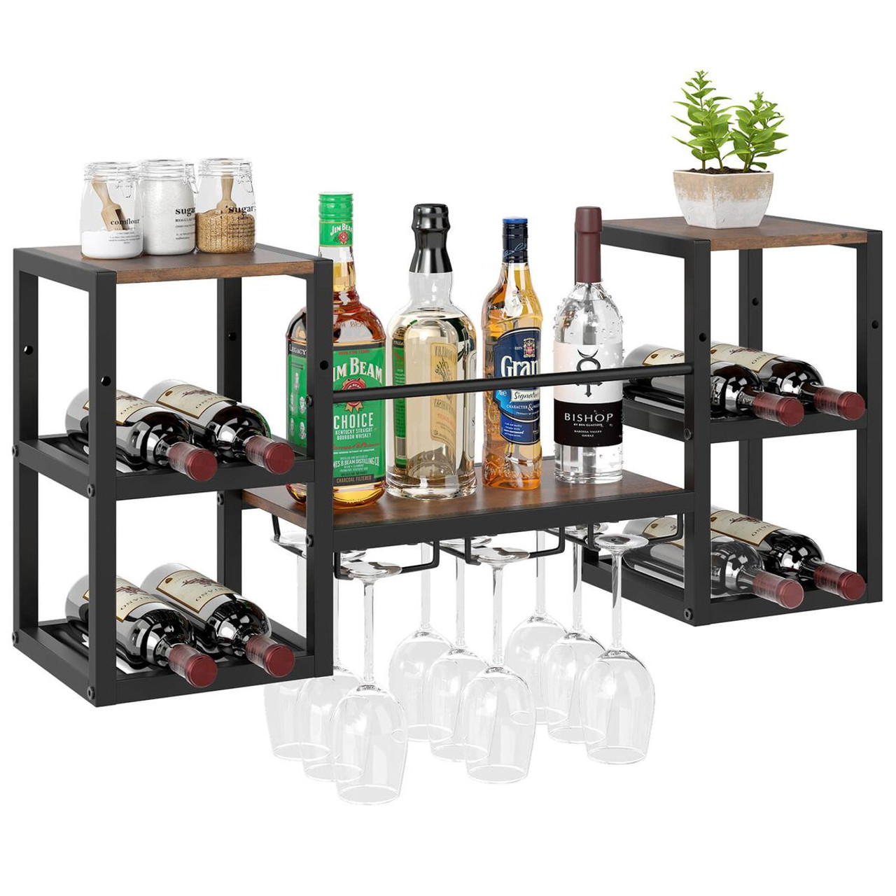 3-Tier Wall Mounted Wine Rack with Glasses Holder product image