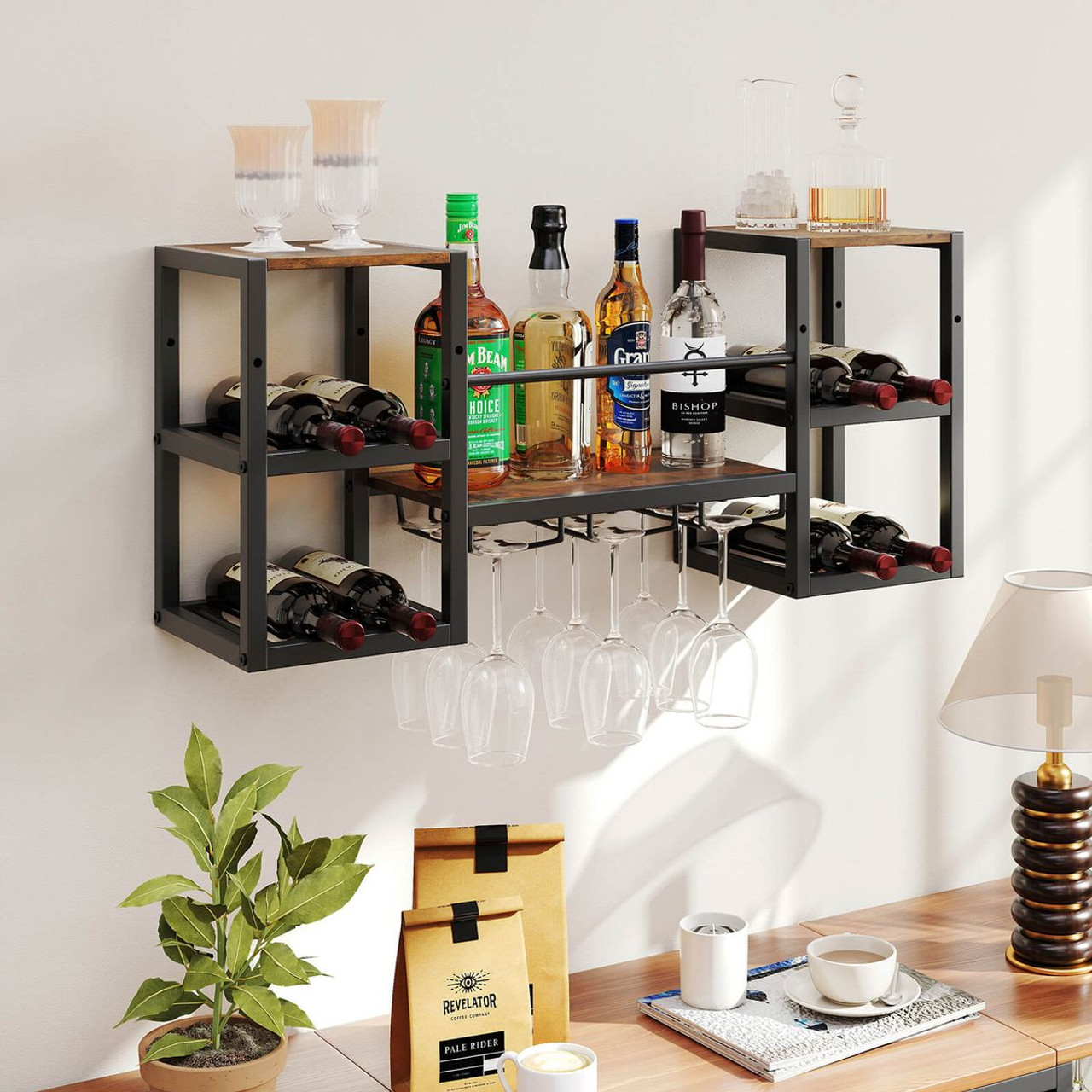 3-Tier Wall Mounted Wine Rack with Glasses Holder product image