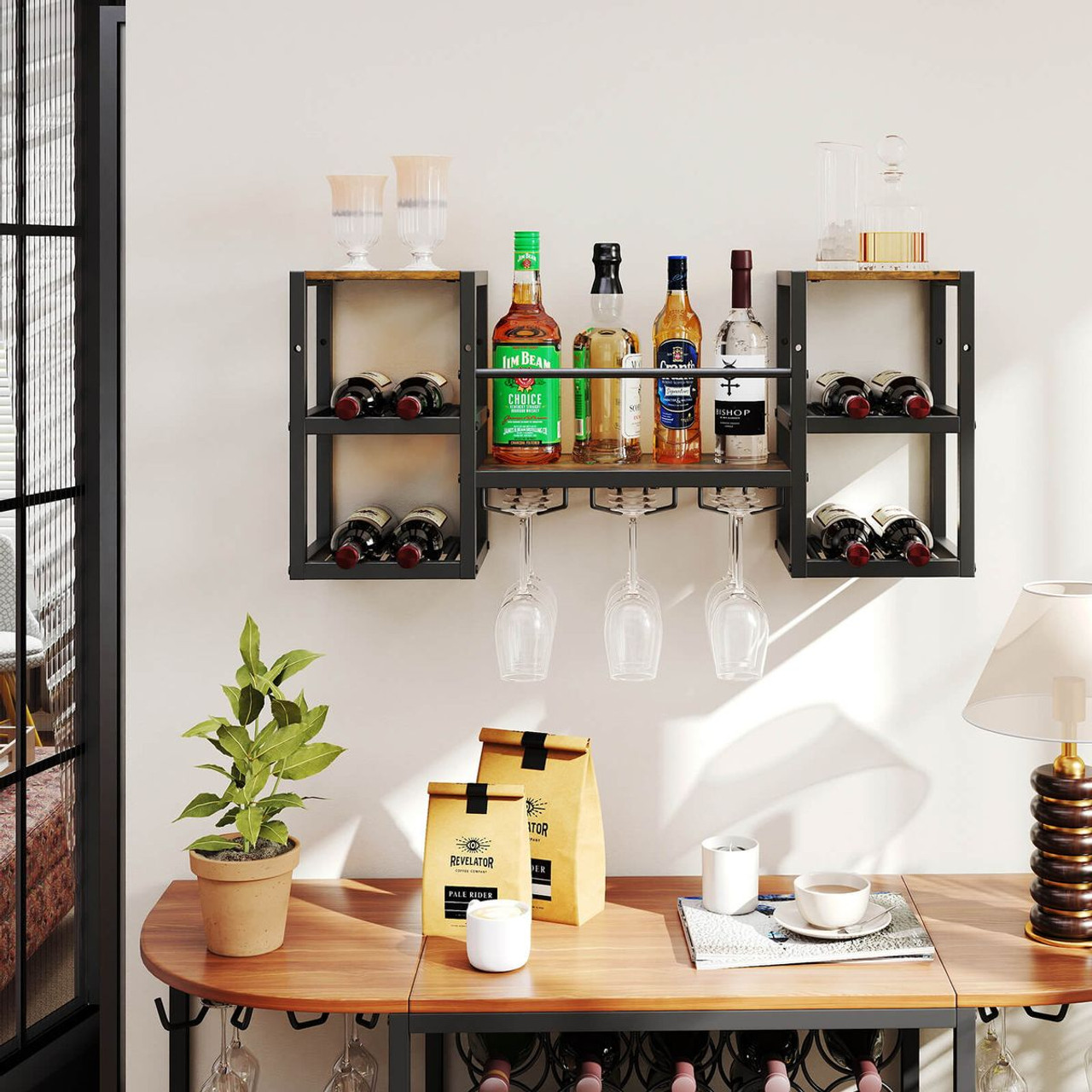 3-Tier Wall Mounted Wine Rack with Glasses Holder product image