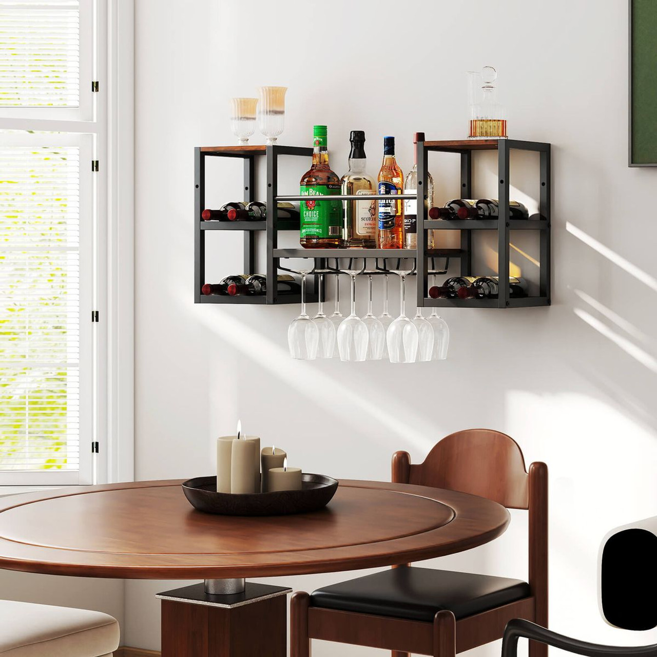 3-Tier Wall Mounted Wine Rack with Glasses Holder product image