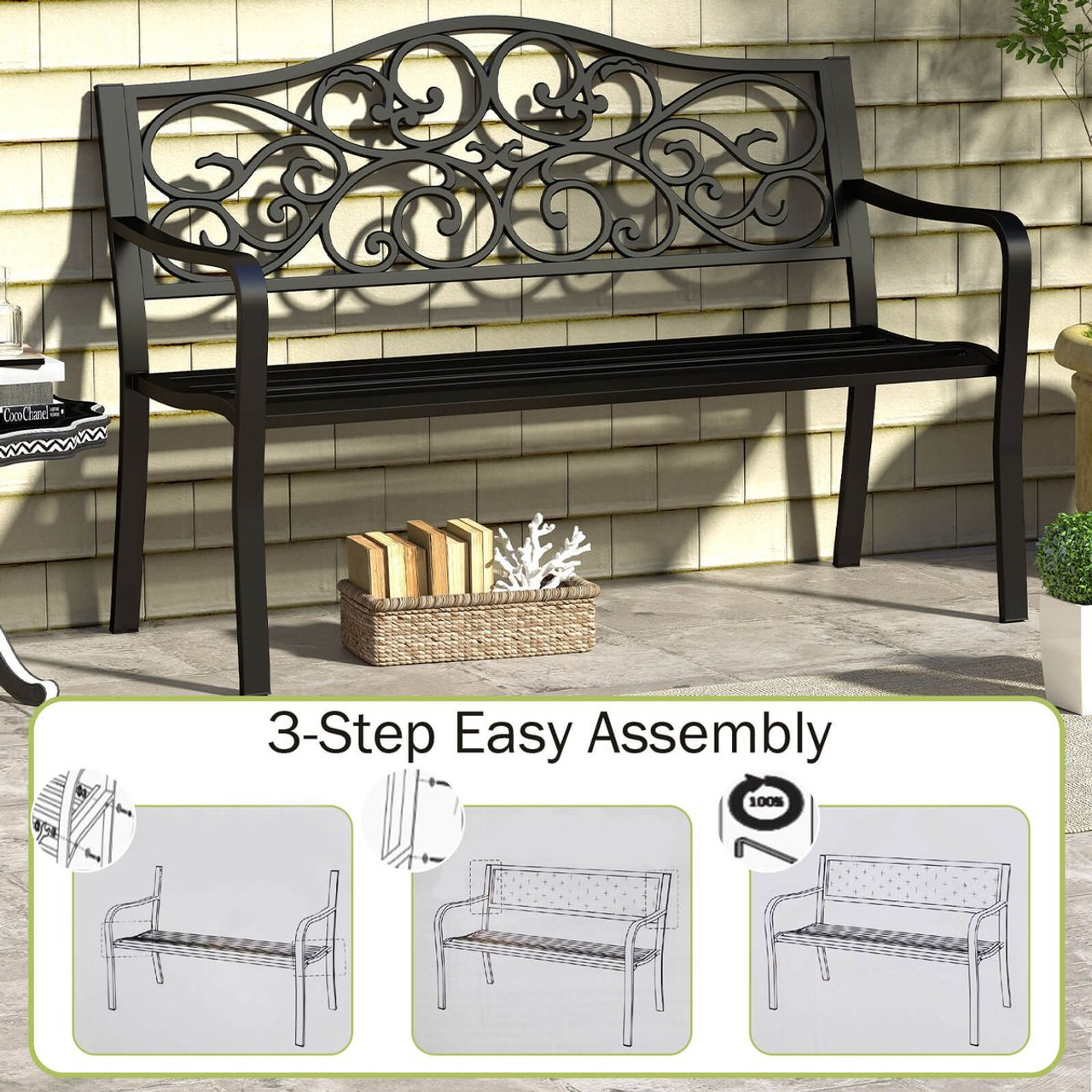 50" Porch Bench with Ergonomic Backrest and Armrests product image