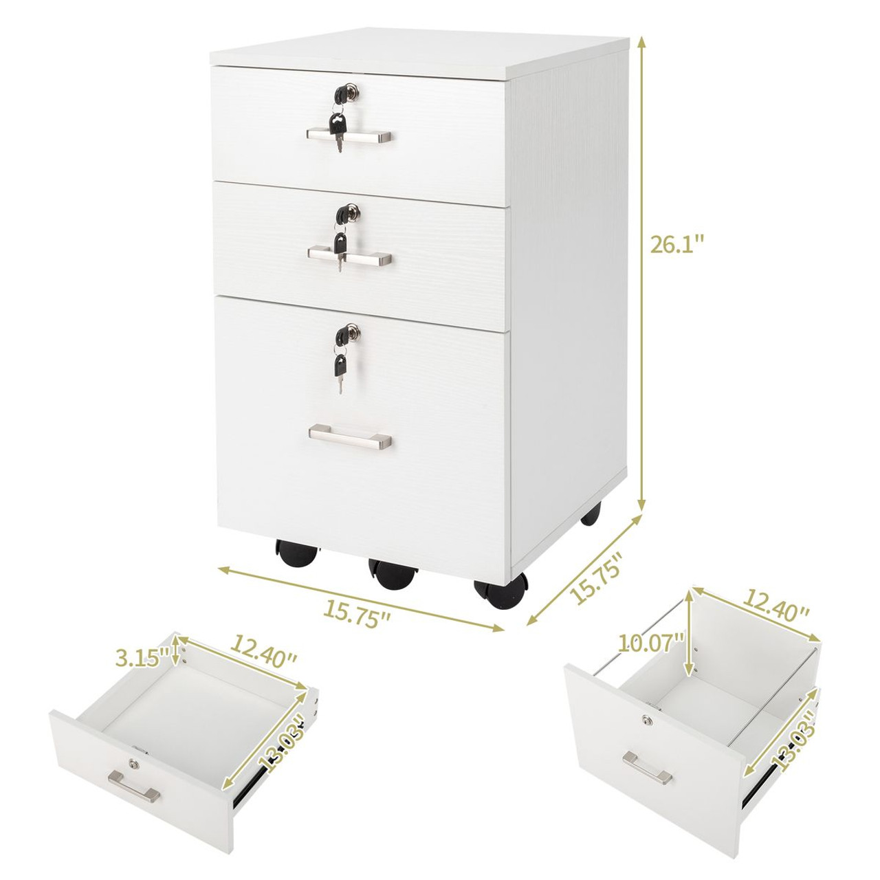 3-Drawer Rolling File Cabinet with Lock product image