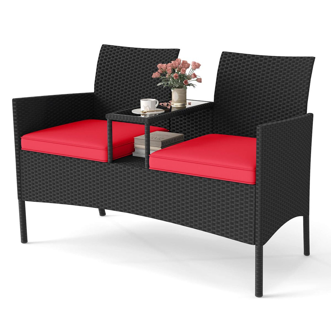 Patio Loveseat with Built-in Tempered Glass TableTop product image