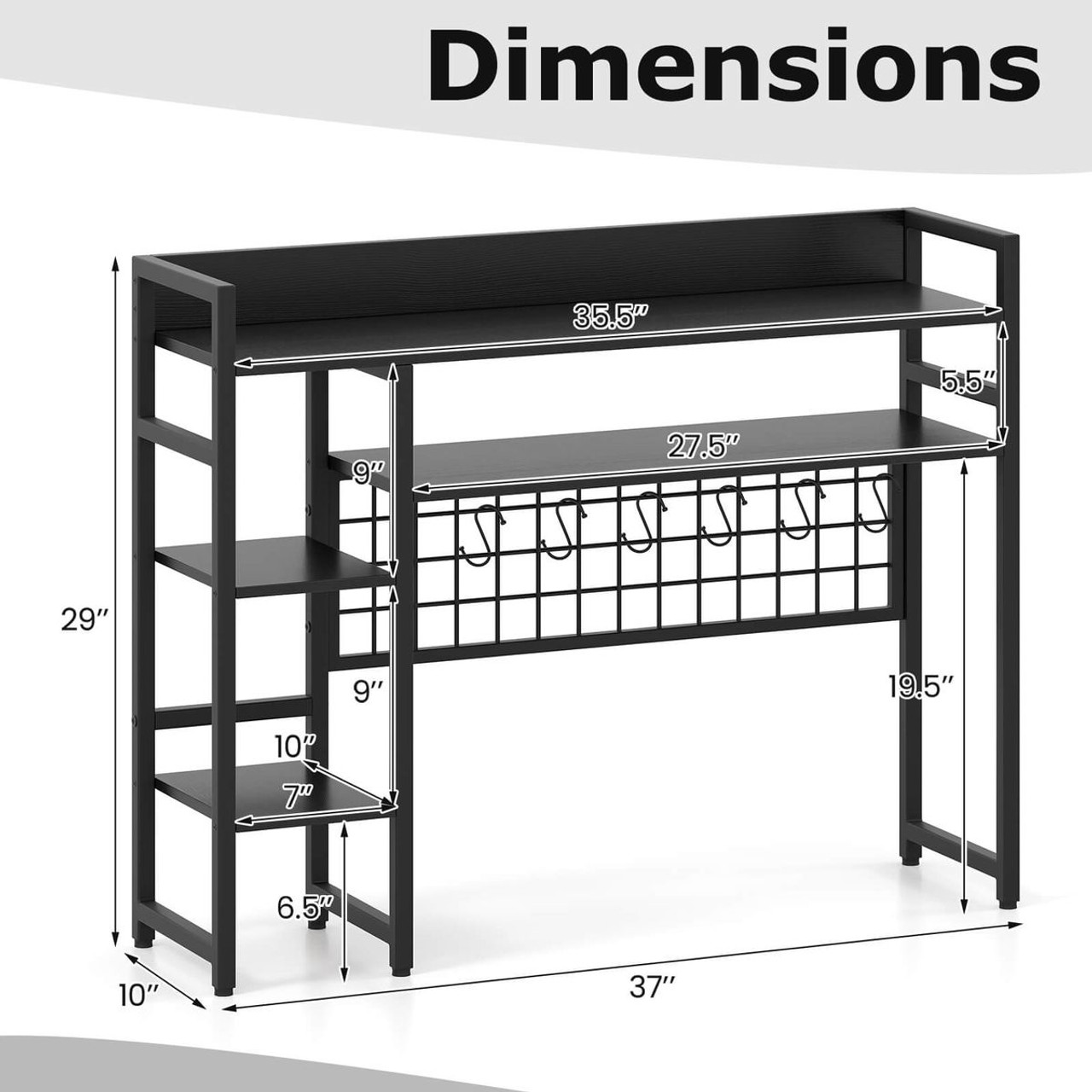 4-Tier Display Shelf with Metal Grid Panel and 6 Hooks product image