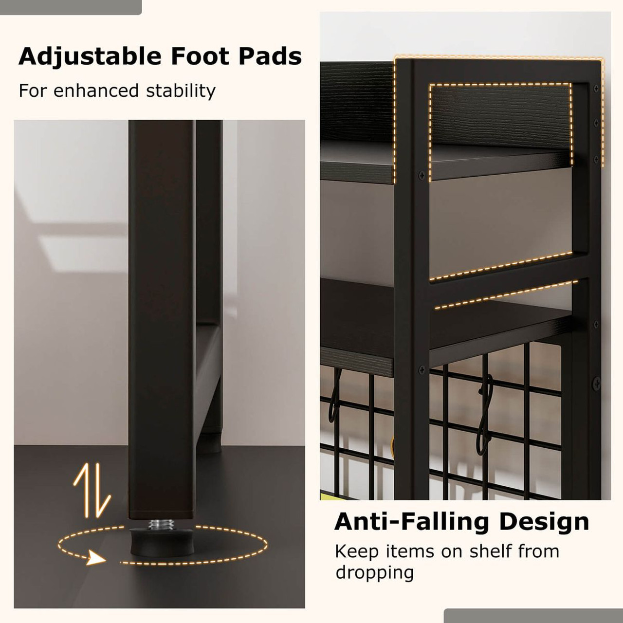 4-Tier Display Shelf with Metal Grid Panel and 6 Hooks product image